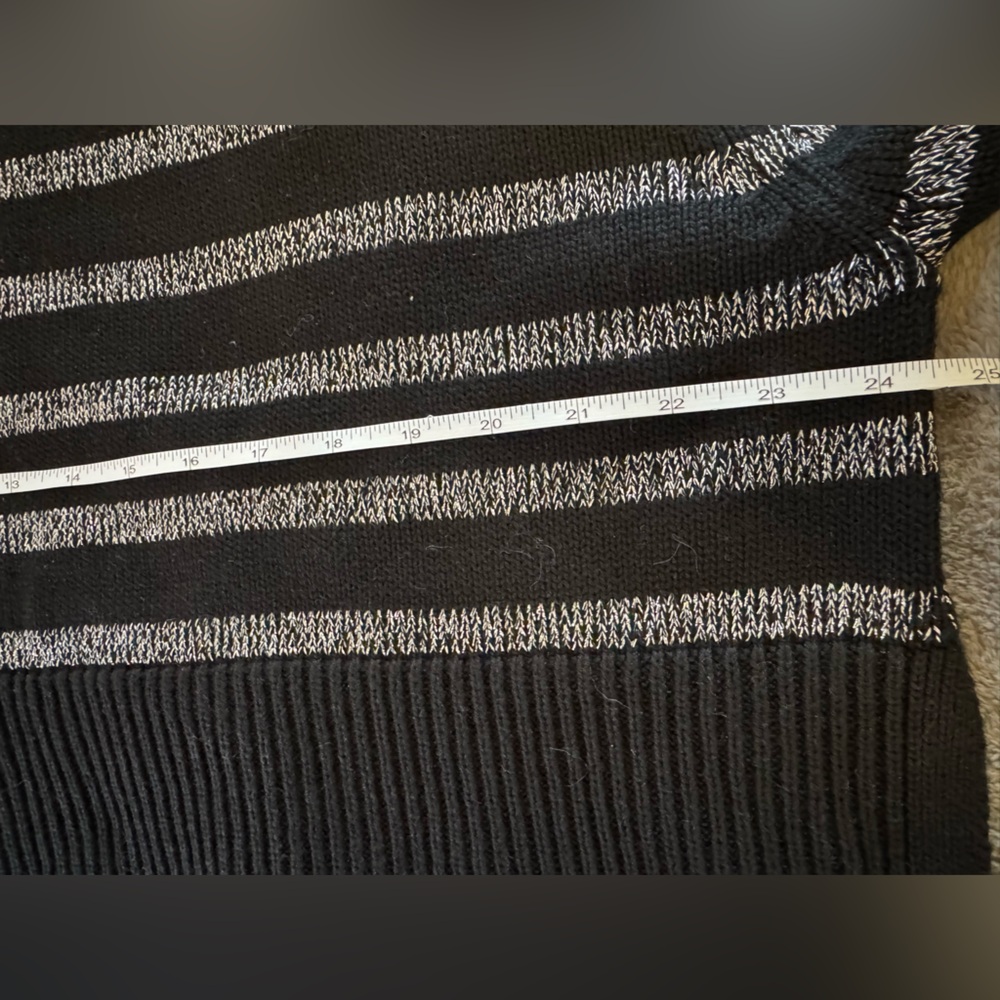 GAP Black Oversized Turtleneck Sweater with Metallic Silver Stripes. PTP 24.5” - Picture 3 of 7